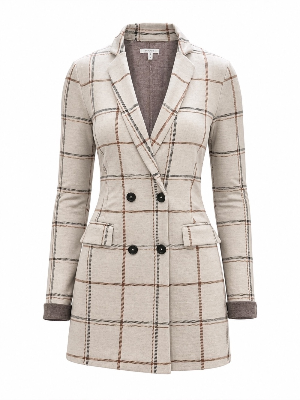 Maurice’s Women’s Plaid Double‑Breasted Jacket Size M Beige Check Pattern